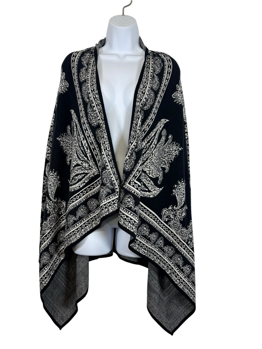 Dana Buchman Paisley Open Front Cardigan Shawl Sweater Medium Black White
